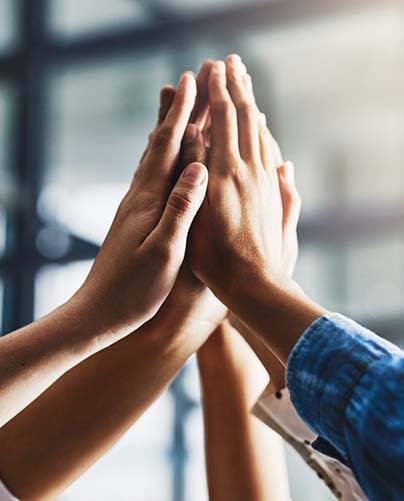 Equipo de empleados trabaja en la oficina junto a un ordenador