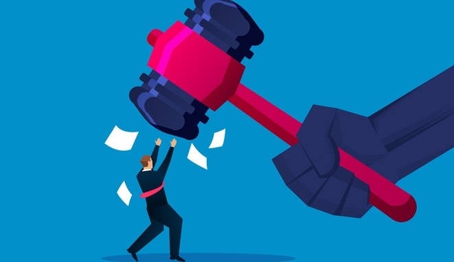 Businessman hit by hammer