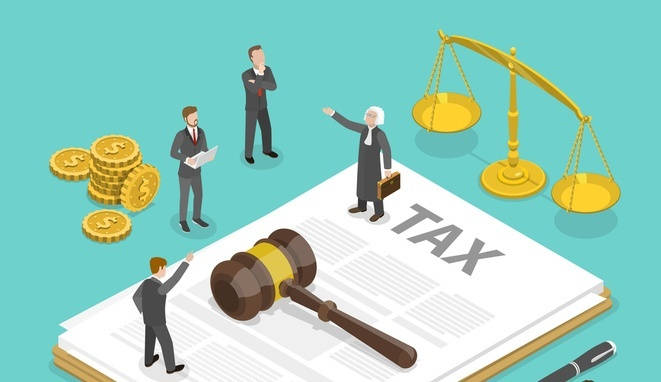Tax law flat isometric vector concept.