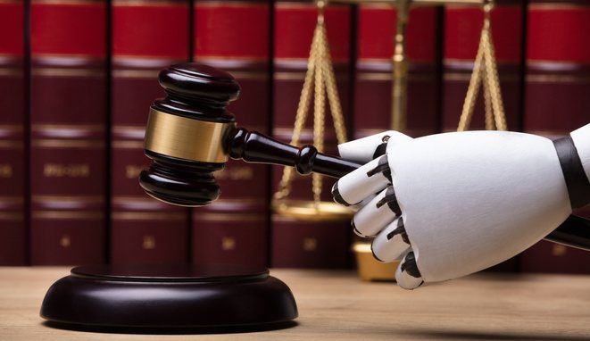 Robot Striking Gavel On Sounding Block