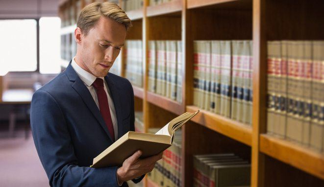 Handsome lawyer in the law library