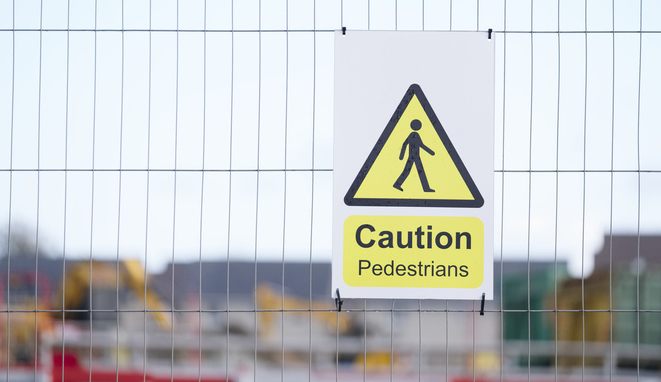 Pedestrians keep out construction safety sign