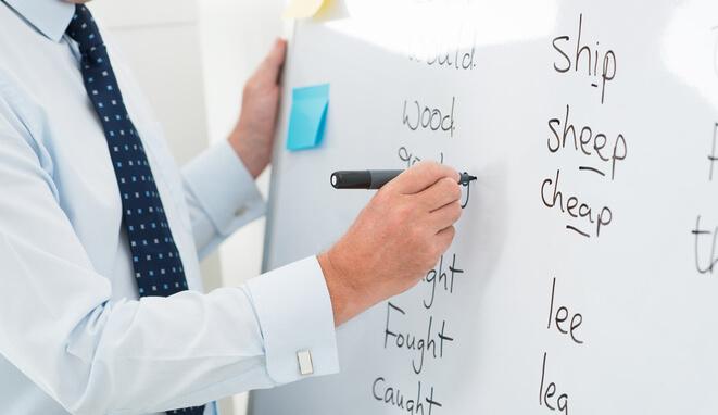 Teacher showing the ways of English vocabulary