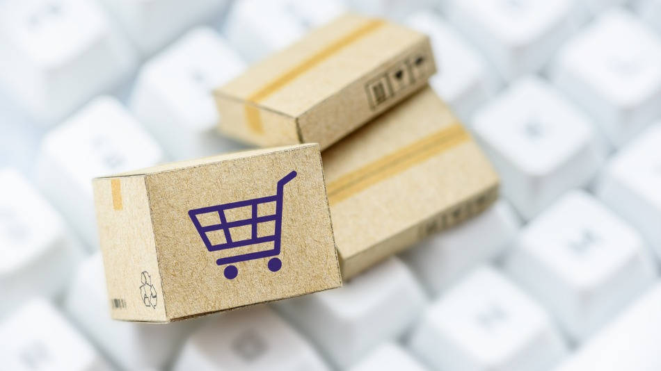 Customer experience manager compra online icono de carrito y teclado de ordenador