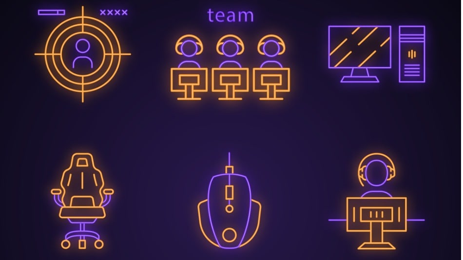 Conjunto de iconos de luz de neón de Esports