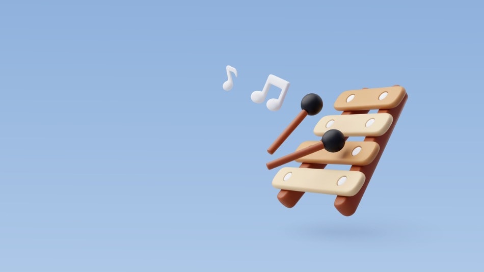 Concepto de xilófono vectorial 3d, música e instrumento