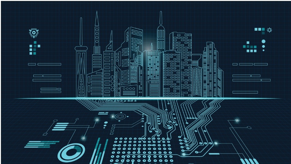 Dibujo de ciudad unida a Data Mesh