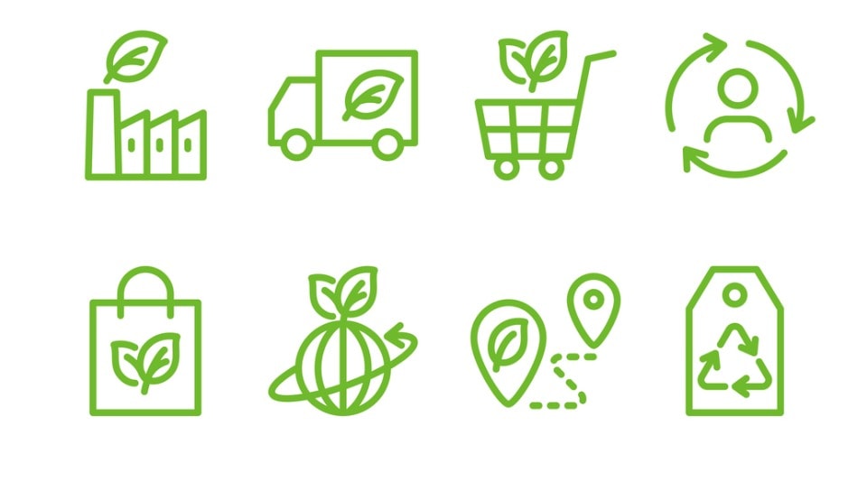 Iconos de logística sostenible y cadena de suministro