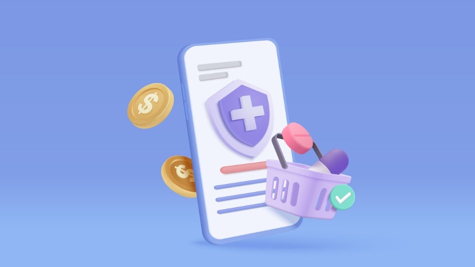 Ilustración vectorial de iconos de farmacia y comercio electrónico 3D