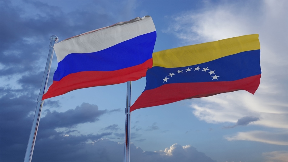 Banderas de Rusia y Venezuela.