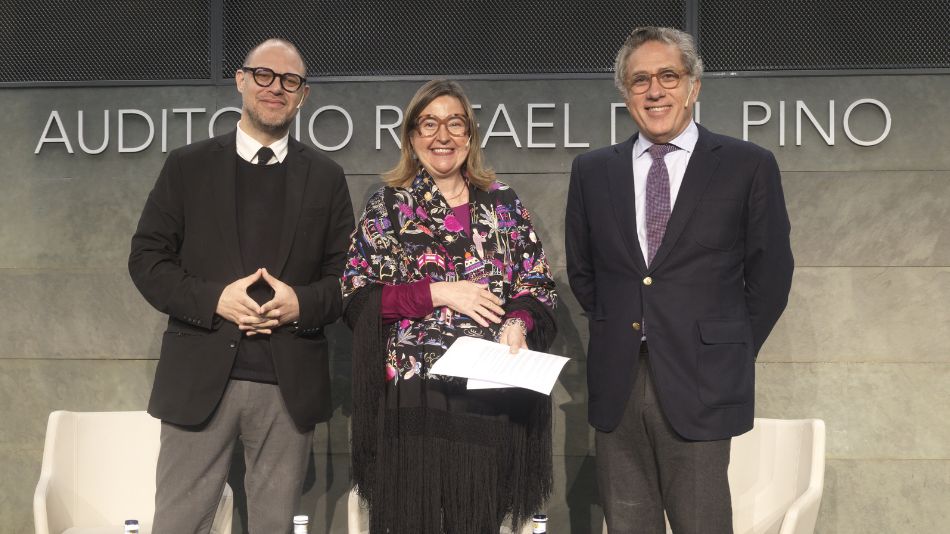 Alfonso Miranda, director del Museo Soumaya; Ana Zabía, directora de Proyectos de Patrimonio Cultural de UNIR y Mauricio Novoa, presidente de la Fundación Goberna y decano de la Facultad de Artes Contemporáneas, Ciencias Humanas y Educación de la UPC.