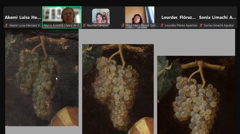 Momento de la clase virtual en la que estudian una obra de Juan van der Hamen.