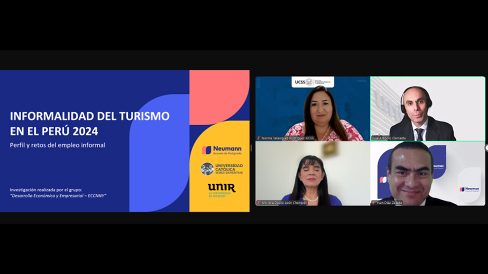 Los cuatro especialistas durante la presentaci&oacute;n v&iacute;a streaming del estudio &lsquo;Informalidad del turismo en el Per&uacute; 2024&rsquo;.