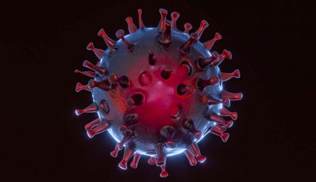 Dispersed corona viruses with dark background, 3d rendering. Computer digital drawing.