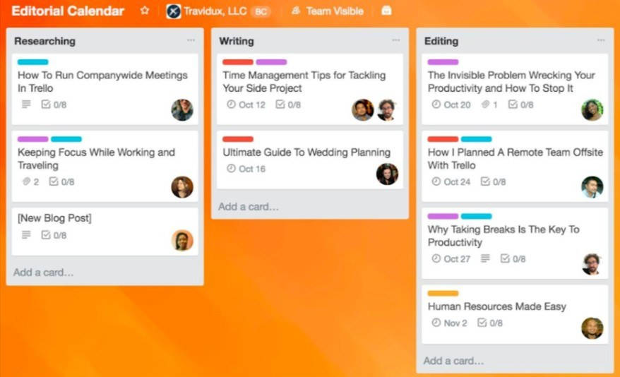 Calendario editorial Trello